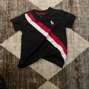 Ralph Lauren Black Tee with Red and White Stripe